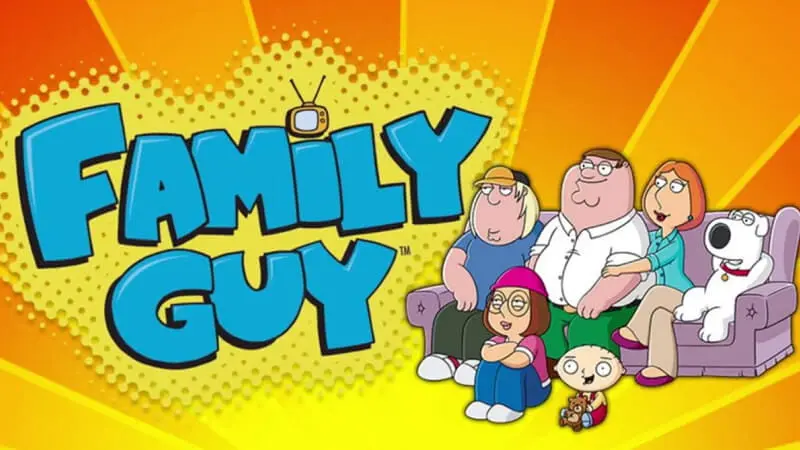 The Family Guy logo used on the Family Guy slot game, featuring the family sitting on their couch